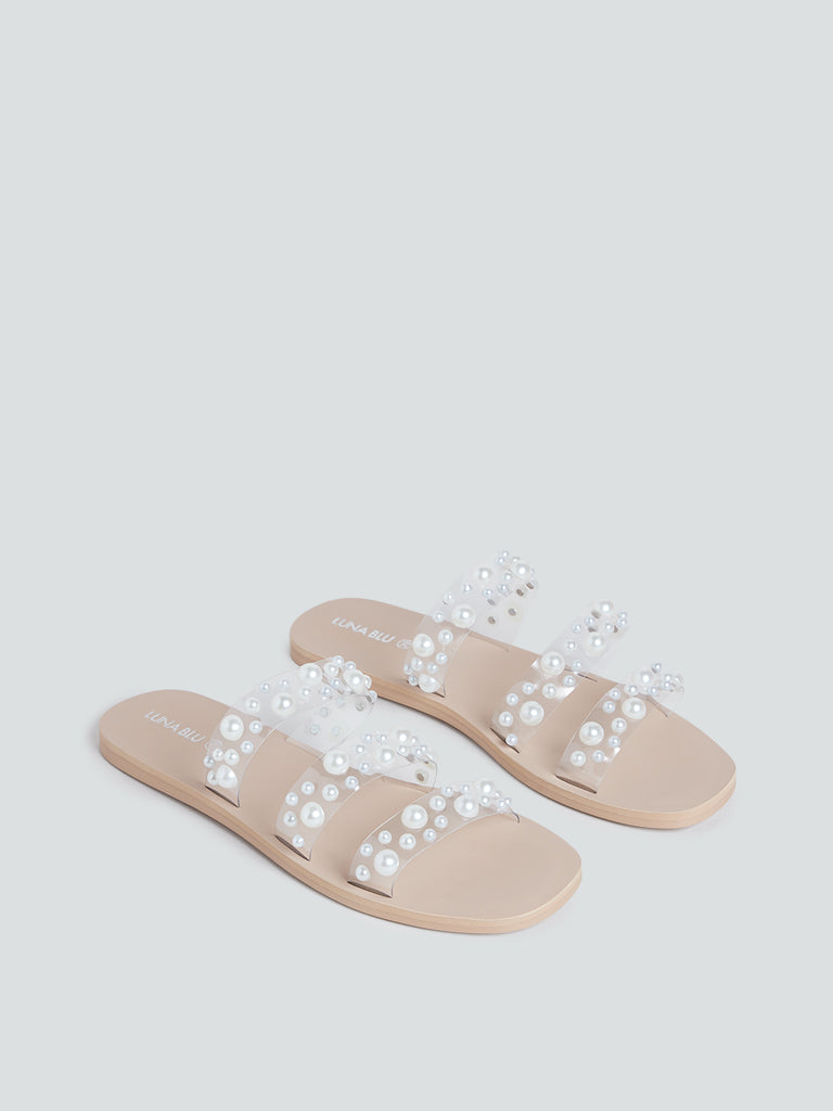 LUNA BLU Beige Pearlescent Slides